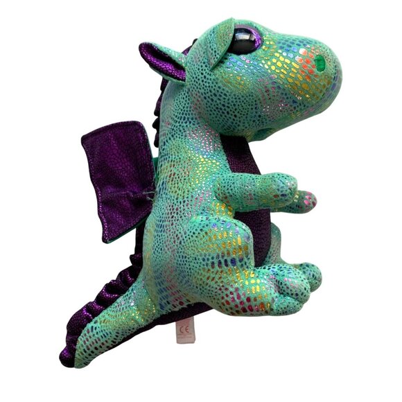 Ty Beanie Boos Medium 9 in Tall Green Dragon Cinder Stuffed Animal Toy Metallic - Picture 2 of 5